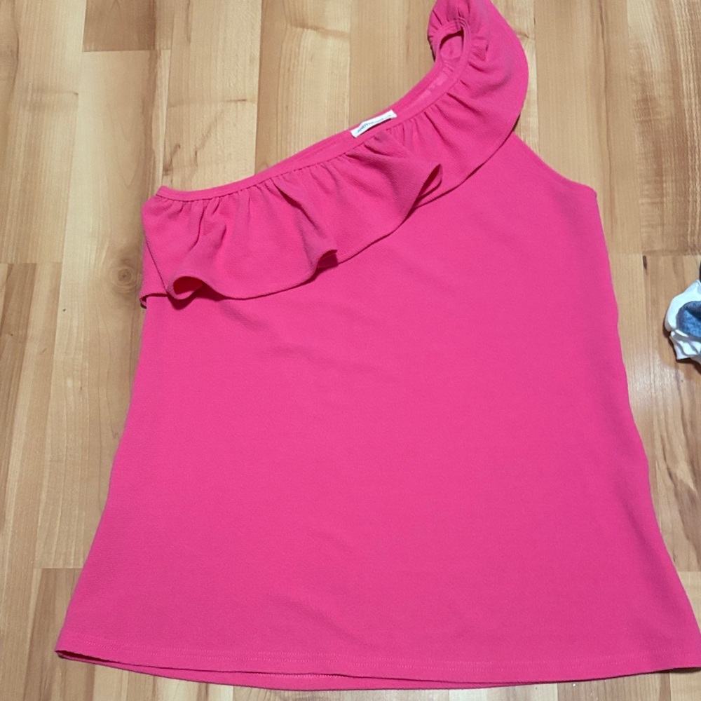 Pink One-Shoulder Ruffle Top